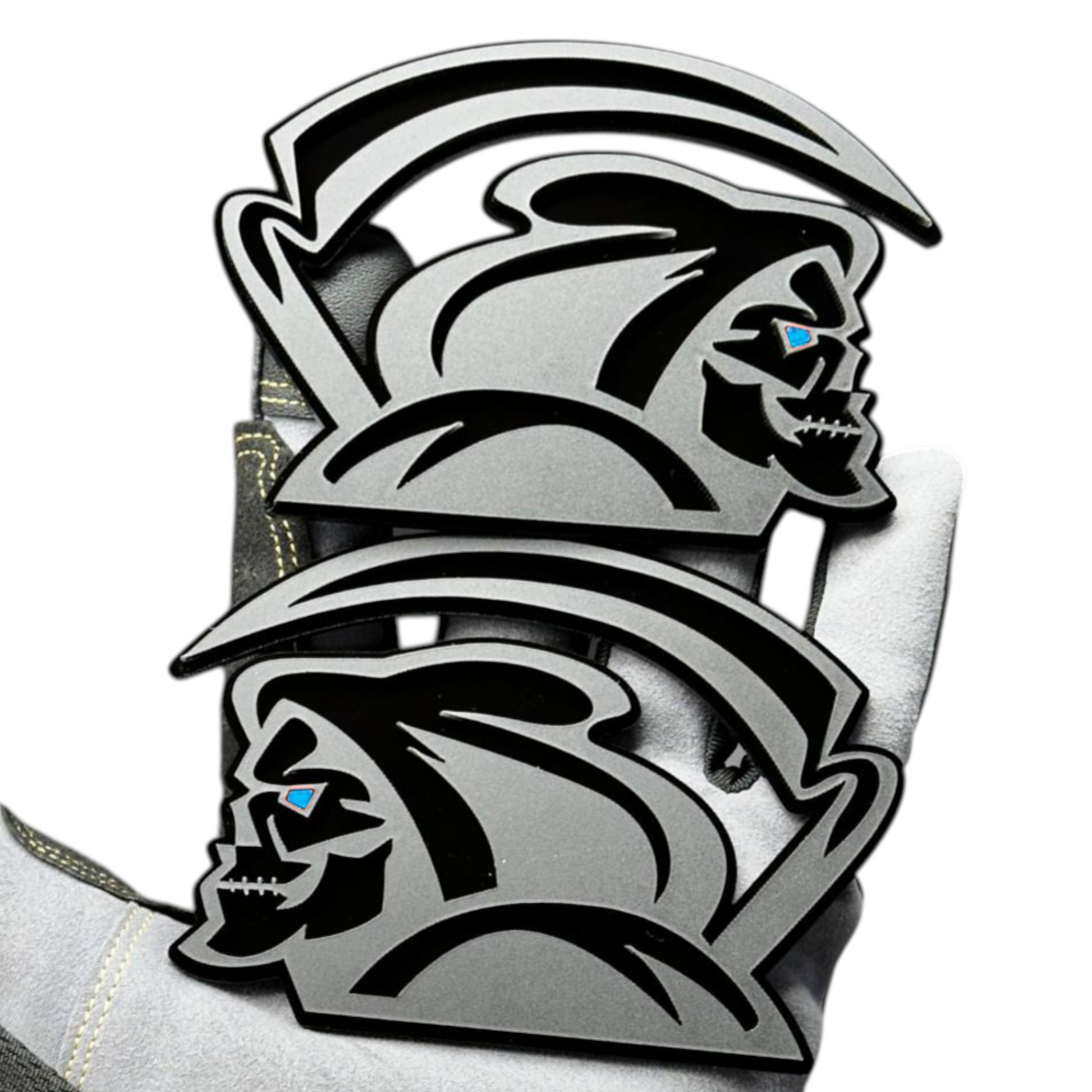 Reaper badge on Jeep Wrangler front grille emblem