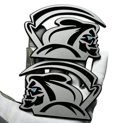 Reaper badge on Jeep Wrangler front grille emblem