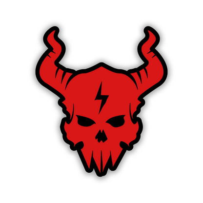 Lightning skull car badge featuring horned skull automotive emblem design