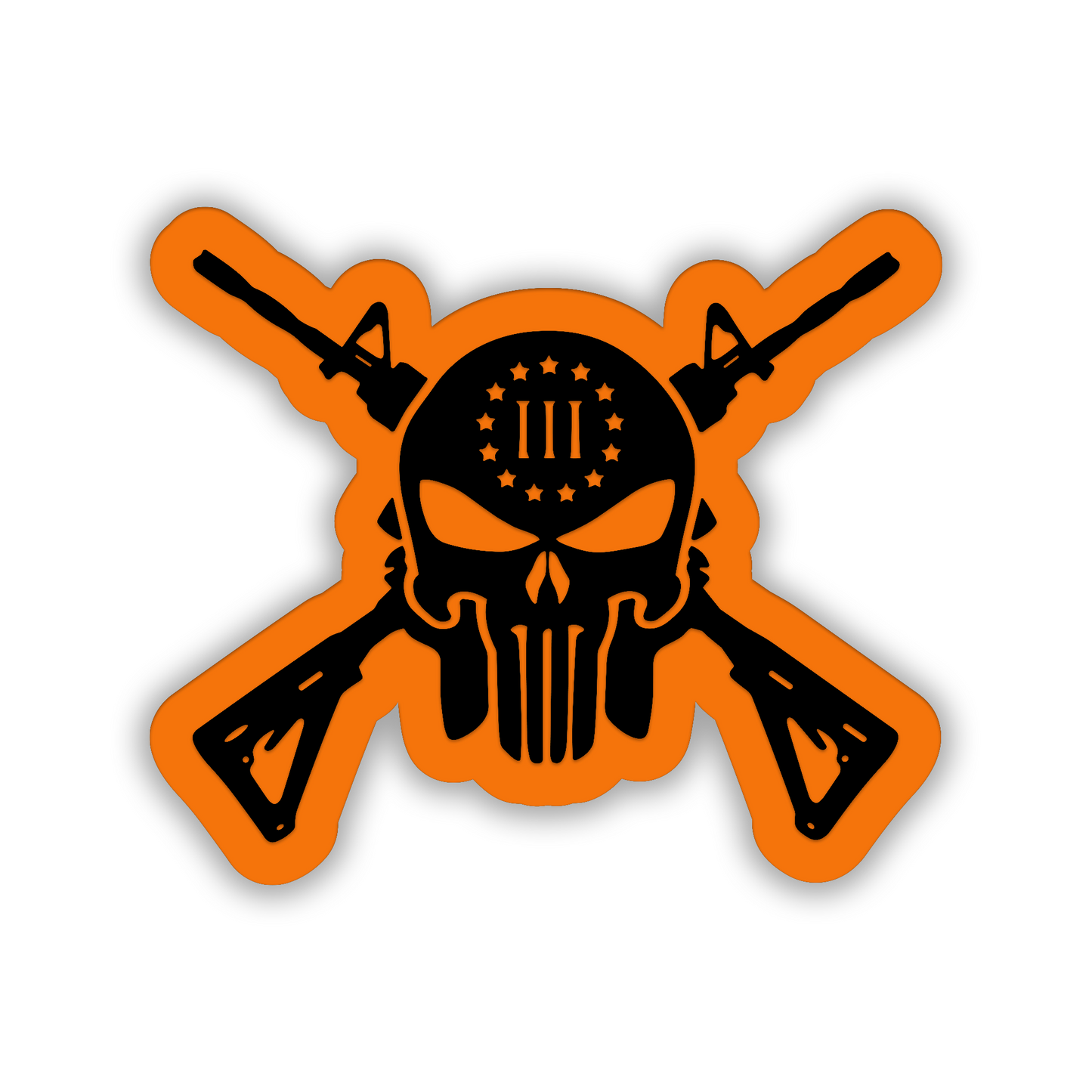 un N Skull truck badge emblem featuring skull and crossed firearms
