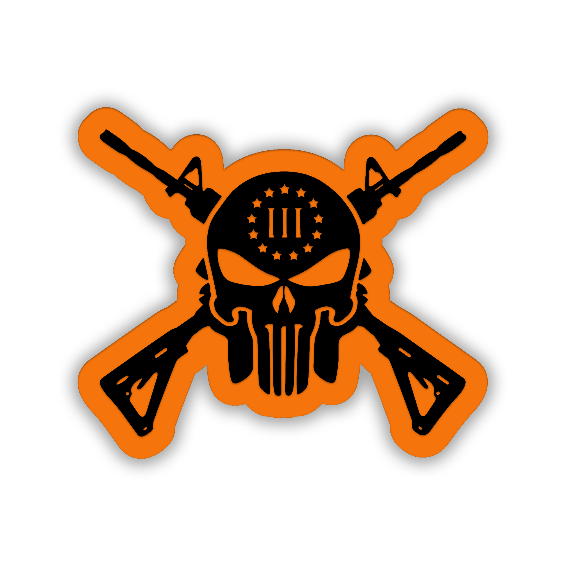 un N Skull truck badge emblem featuring skull and crossed firearms