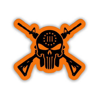 un N Skull truck badge emblem featuring skull and crossed firearms