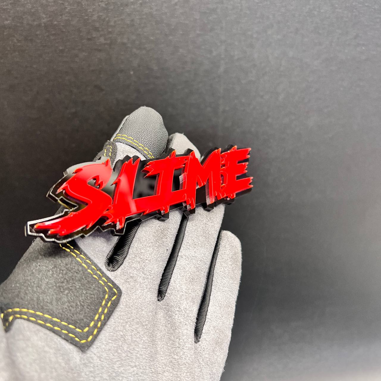Custom red and black SLIME fender emblem for cars and trucks