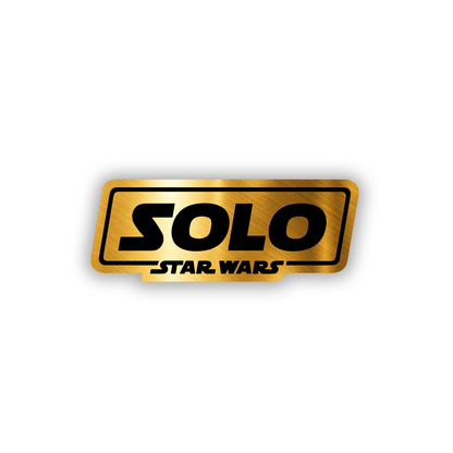 Engraved Solo car badge featuring bold black lettering