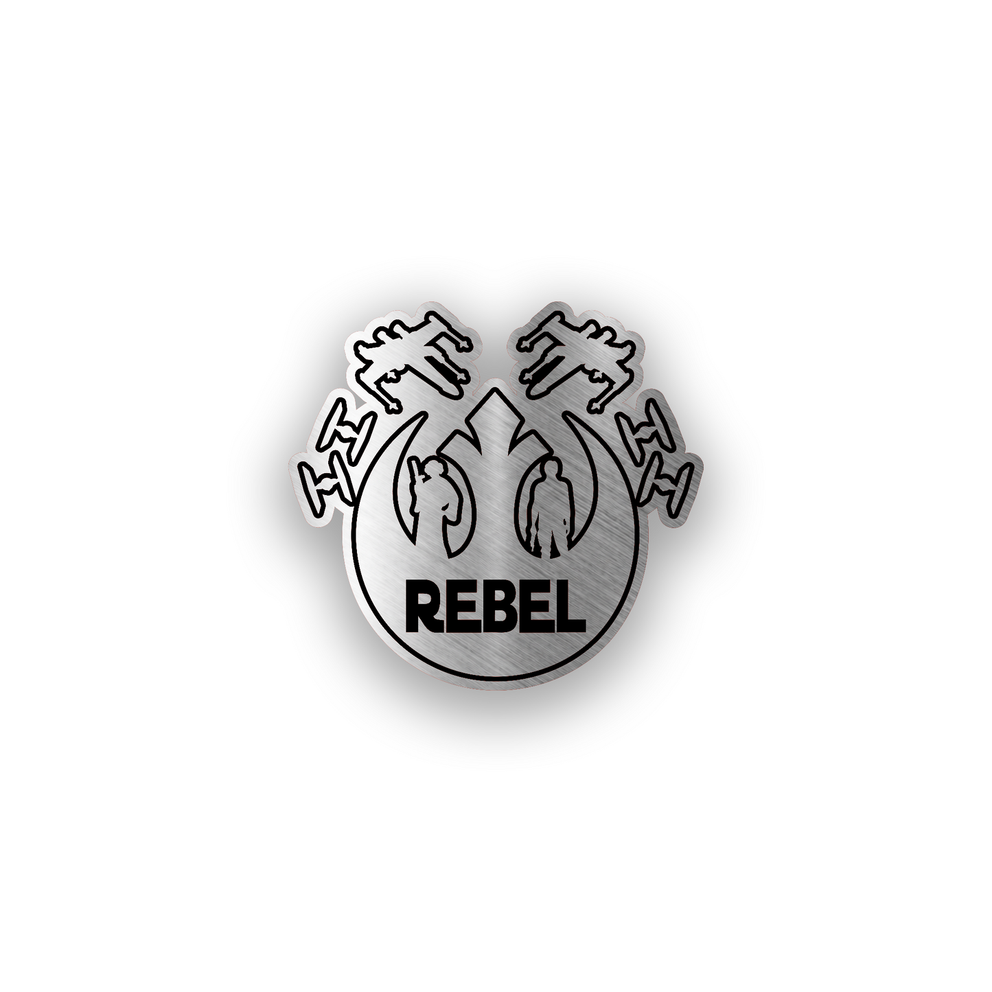 Star Wars inspired engraved car badge with bold sci fi emblem design