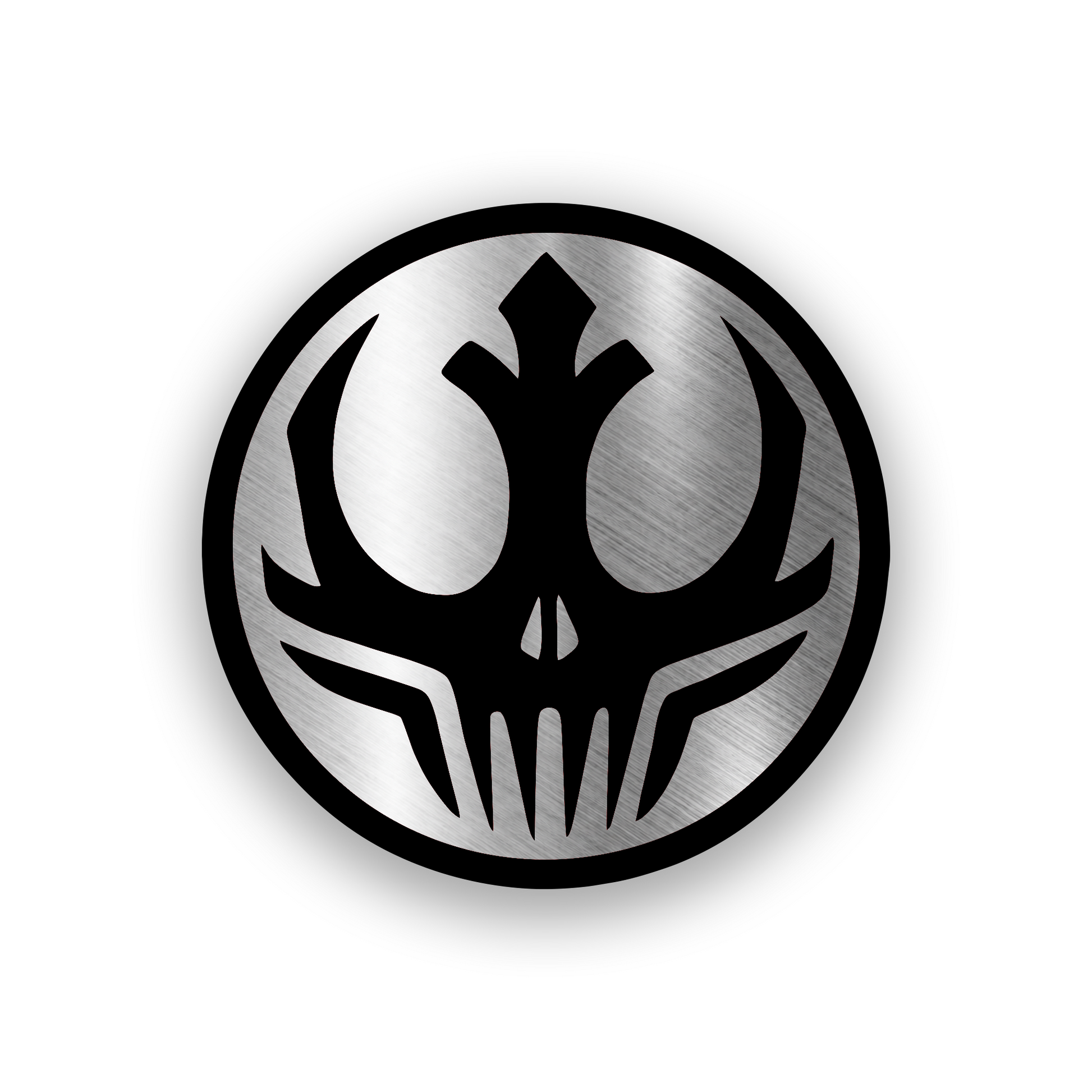 Star Wars inspired engraved car badge with dark side skull emblem design
