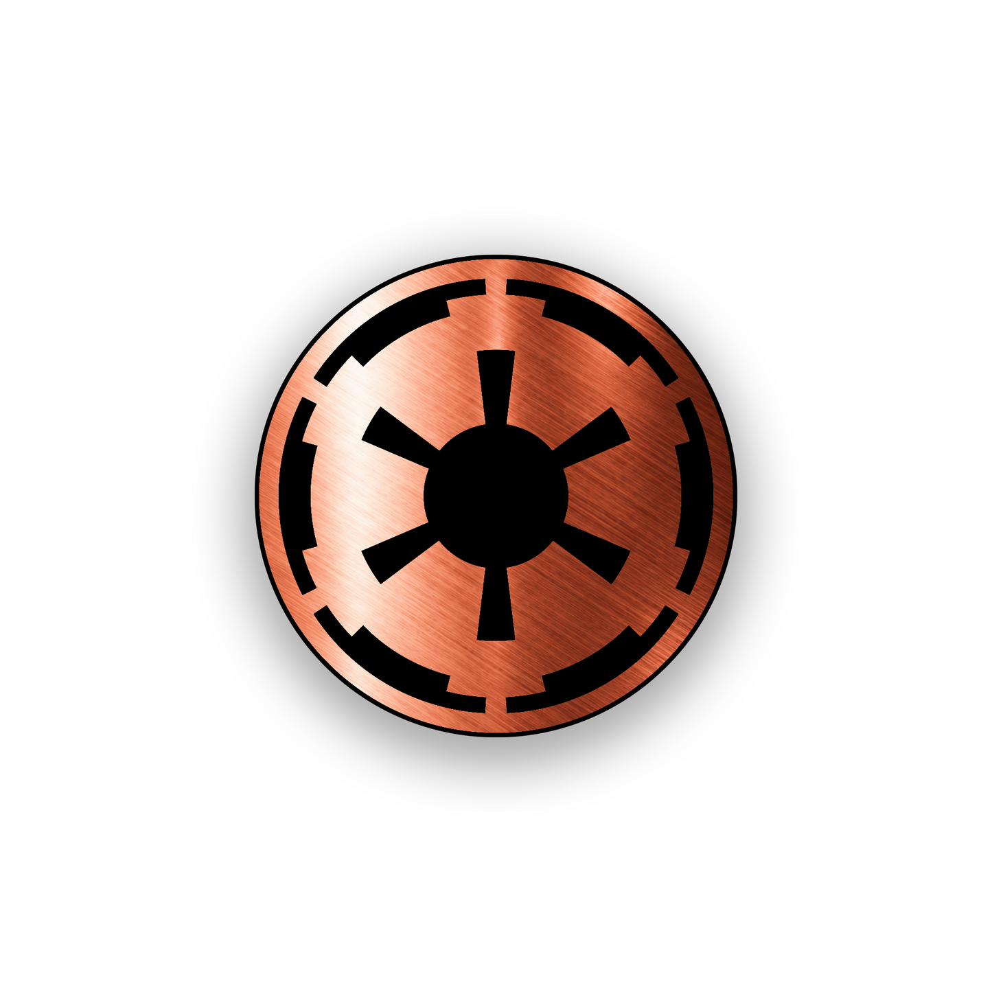 Round sci fi car badge with clean engraved galactic emblem artwork