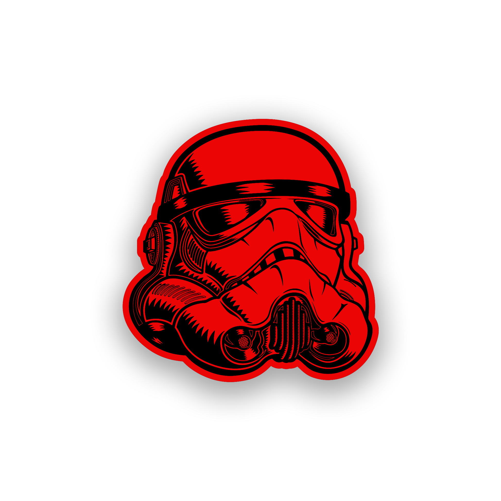 Engraved sci fi helmet car badge with clean futuristic automotive design