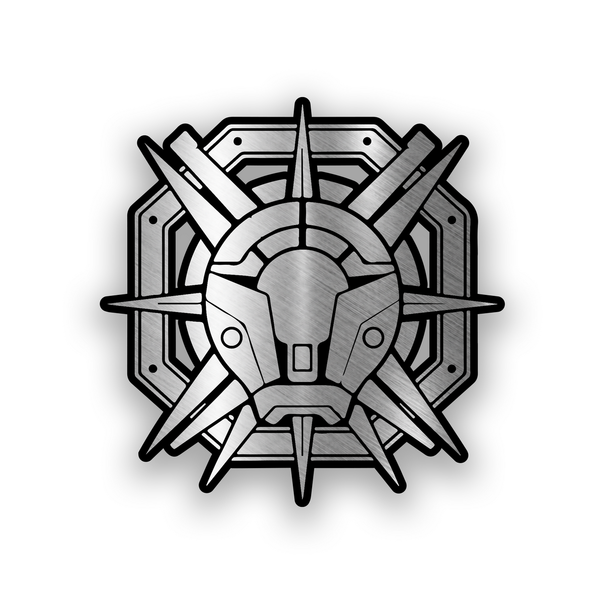Star Wars inspired engraved car badge with futuristic sci fi mechanical emblem design