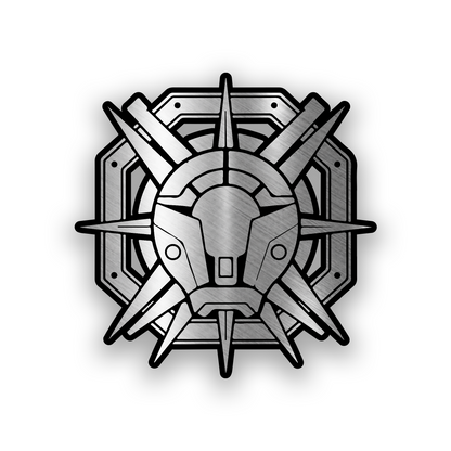 Star Wars inspired engraved car badge with futuristic sci fi mechanical emblem design