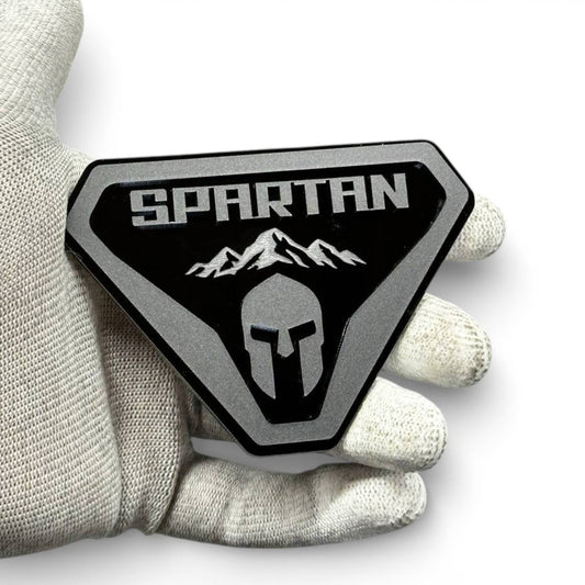 Spartan helmet acrylic badge for Ford Bronco off-road vehicle with matte black and silver finish