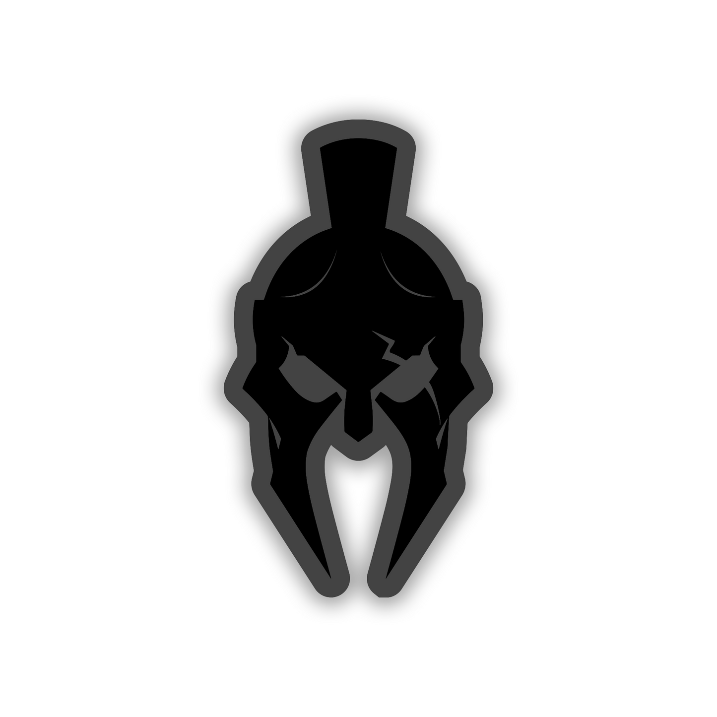 Spartan helmet vehicle emblem with metallic silver finish and black backing