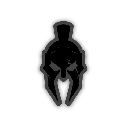 Spartan helmet vehicle emblem with metallic silver finish and black backing