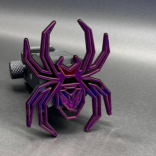 Black Widow mirror red spider car hitch cover badge for 2-inch receiver hitch.
