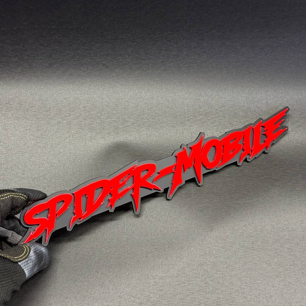 SPIDER-MOBILE custom text fender badge for Ford Mustang, F-150 and personalized vehicle exterior