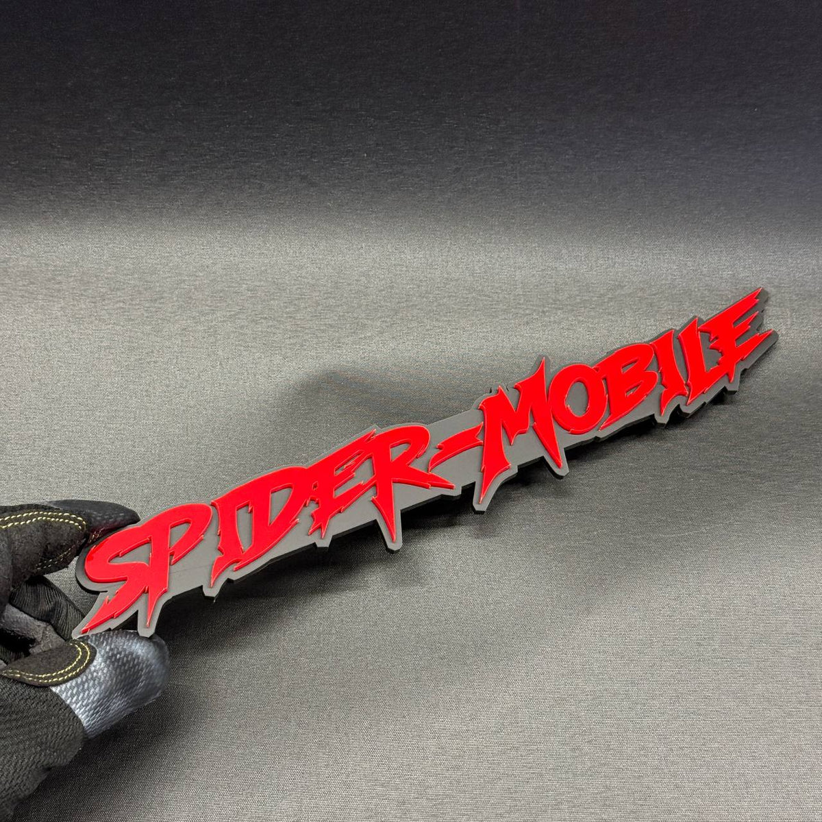 SPIDER-MOBILE custom car badge in red and black for Dodge Charger, Challenger and muscle cars