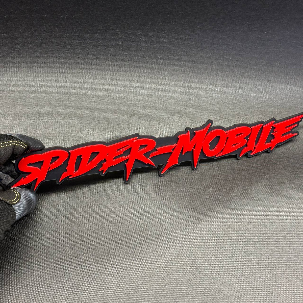 Custom SPIDER-MOBILE red and black car emblem for Toyota, Ford, Chevrolet and automotive styling