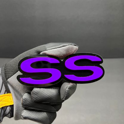 SS performance text emblem for custom car exterior styling.