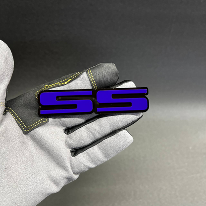 Red and black acrylic SS Car Badge Fender Emblem for Chevrolet Camaro muscle car styling.