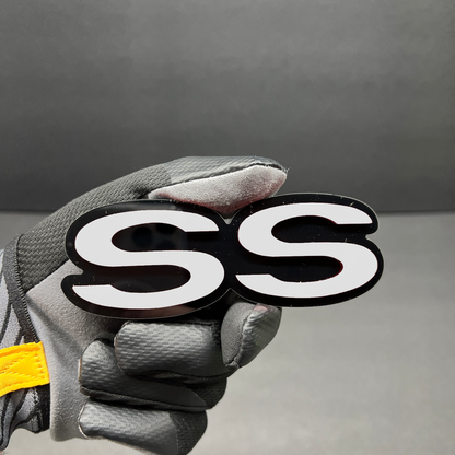Durable SS acrylic automotive badge with modern red design.