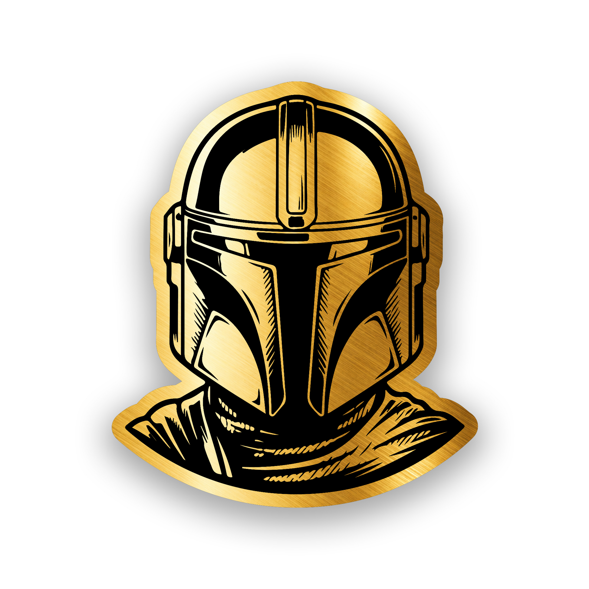 Star Wars inspired car emblem featuring a detailed Mandalorian helmet design
