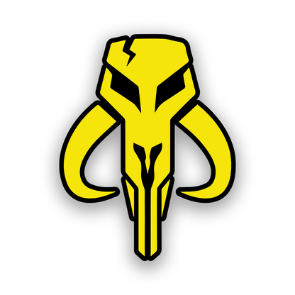 Mandalorian helmet car badge with futuristic engraved Star Wars inspired design