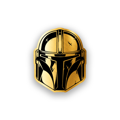 Star Wars inspired car emblem featuring a detailed Mandalorian helmet design