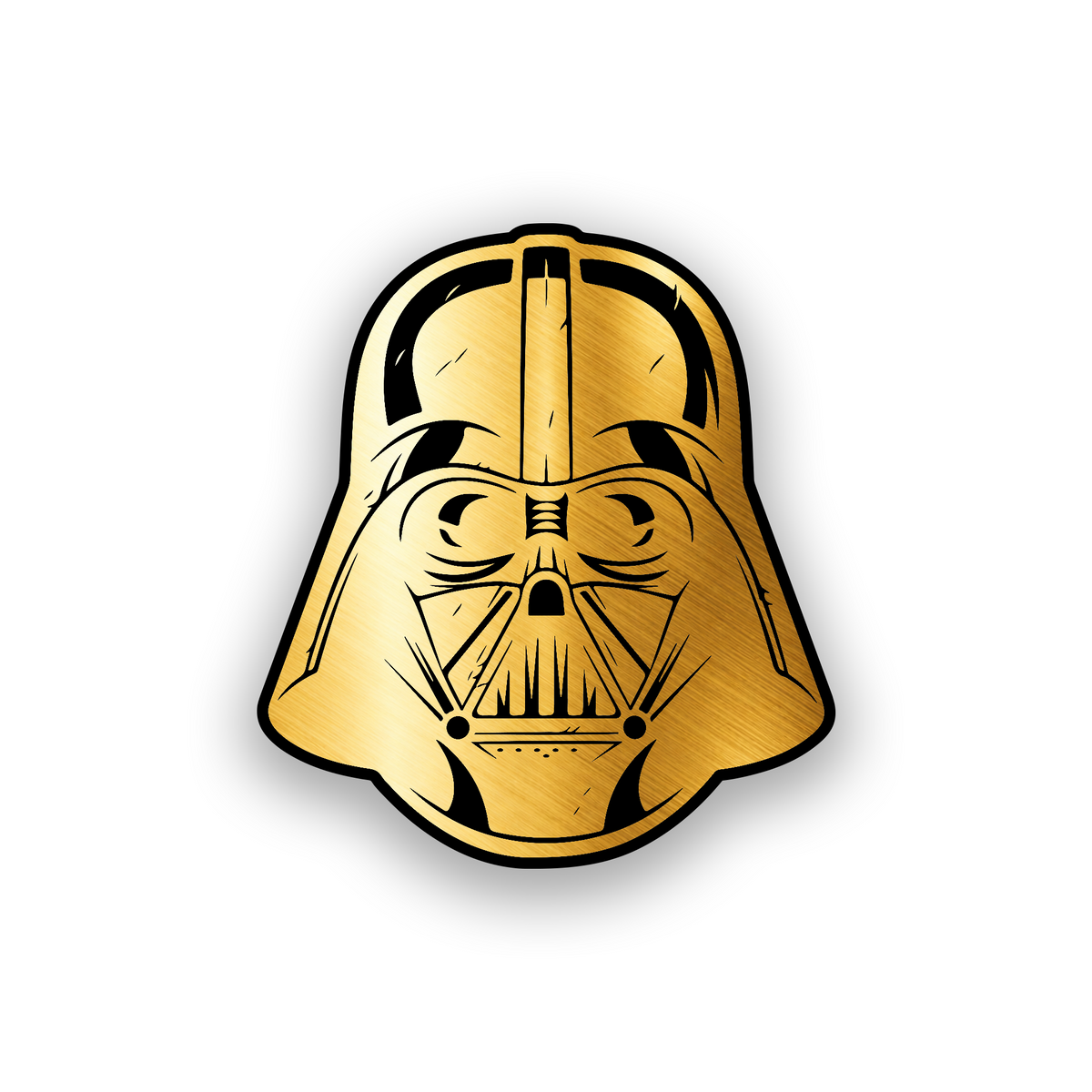 Dark side inspired engraved car emblem with futuristic sci fi helmet styling