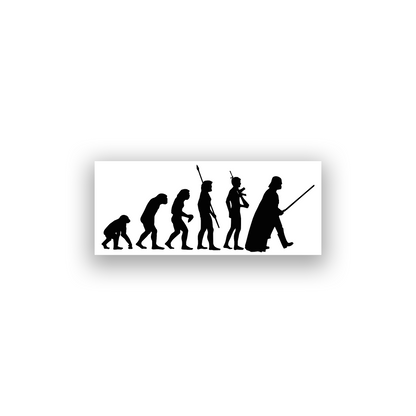 Custom engraved car badge with black silhouette evolution artwork and a Darth Vader inspired final figure