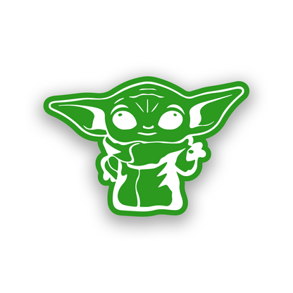 Baby Yoda inspired car emblem with detailed engraved character and robe design