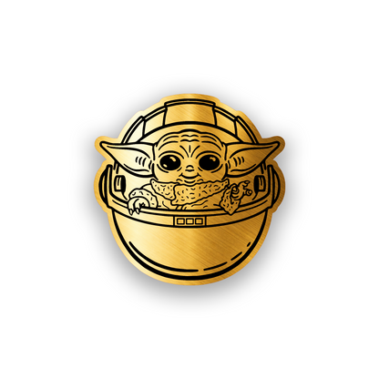 Futuristic character car emblem with detailed space inspired engraving
