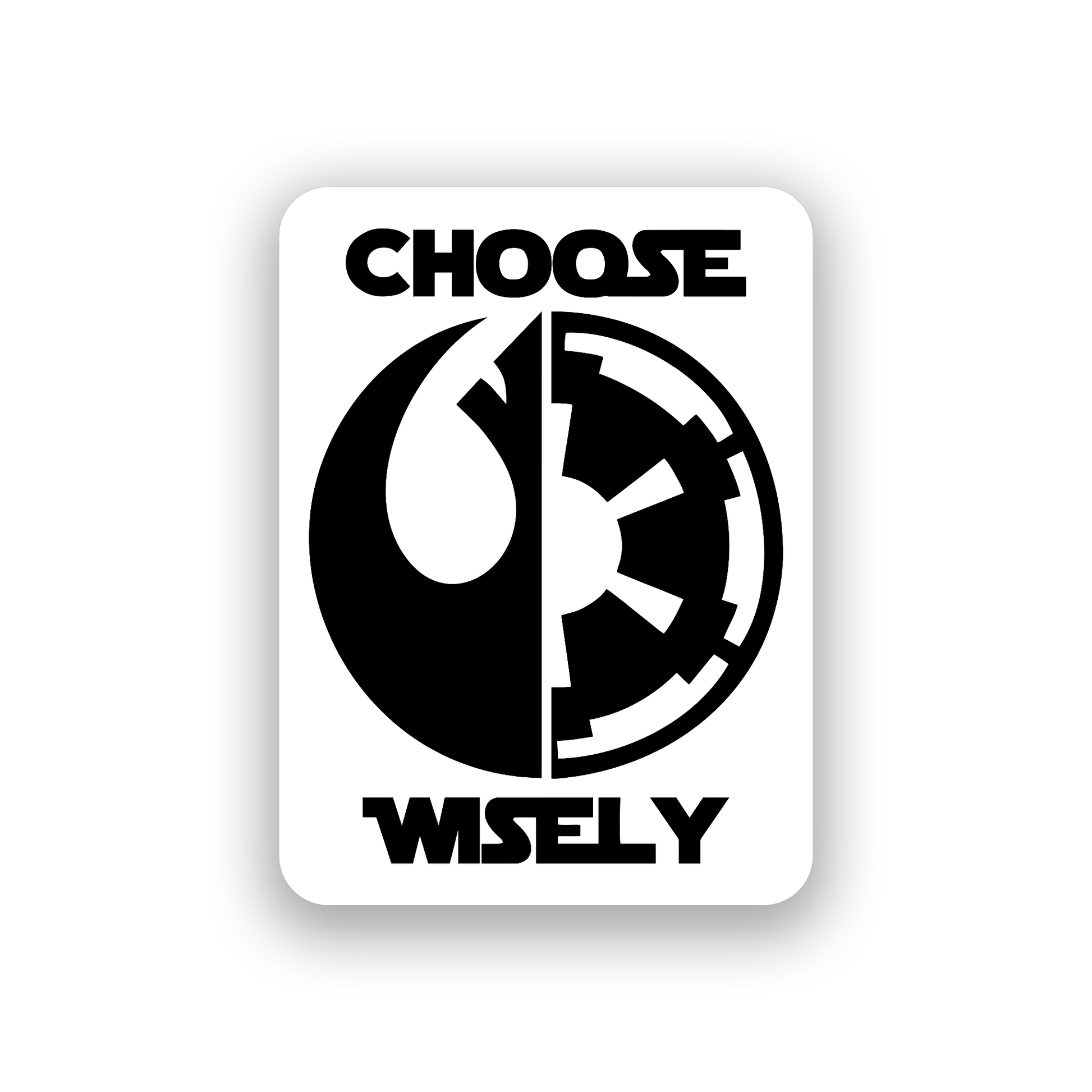 Star Wars inspired car badge with combined rebel alliance and galactic empire style symbol engraving