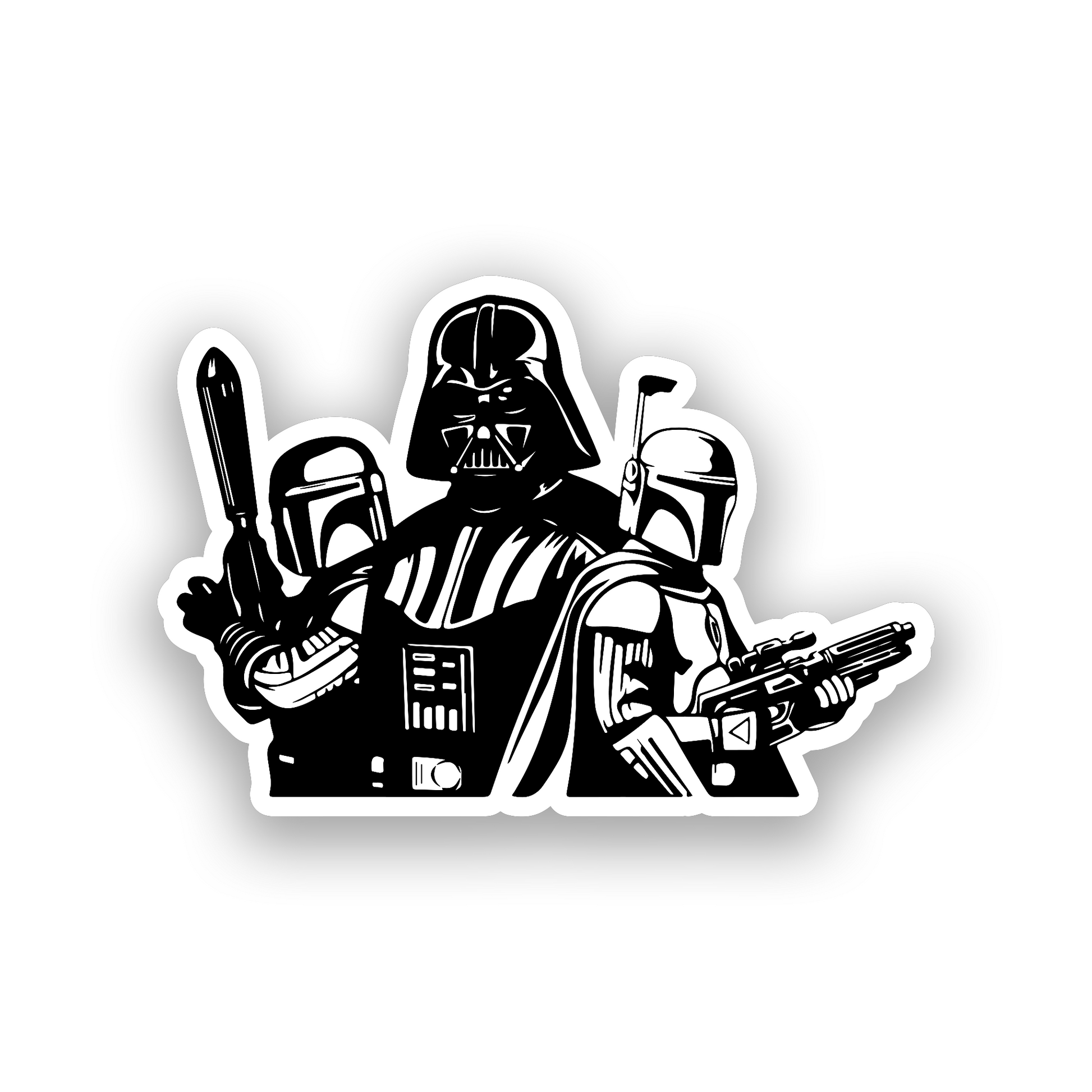 Darth Vader and Mandalorian inspired car badge with detailed engraved artwork