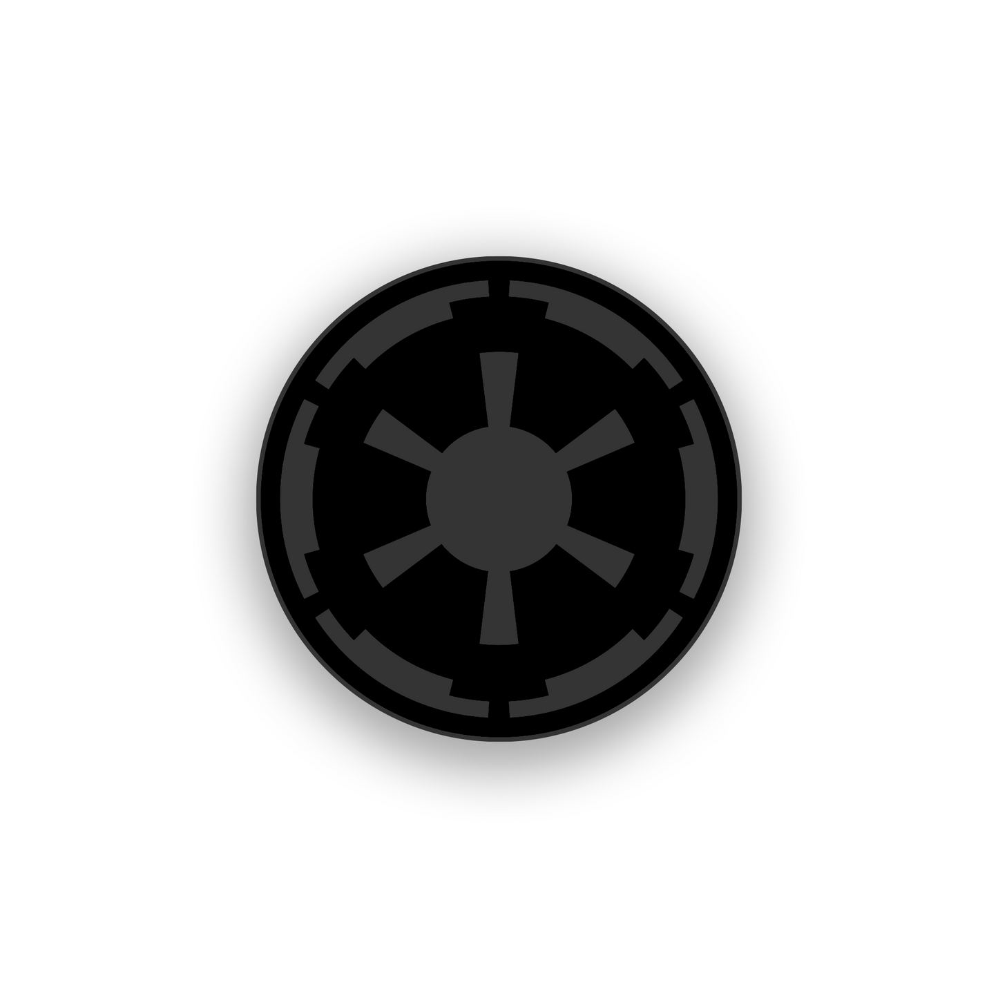Imperial style engraved car emblem with black and white round symbol