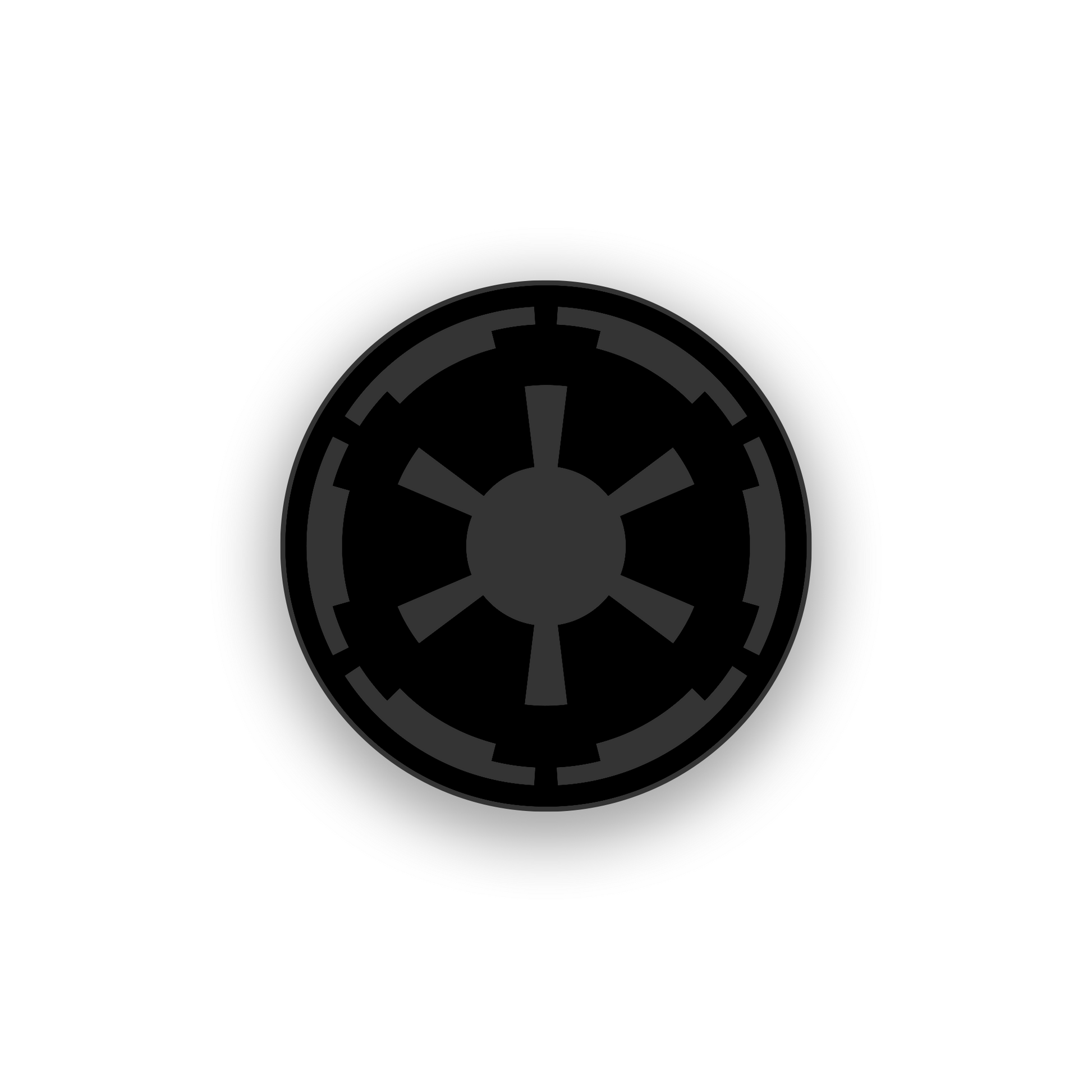 Imperial style engraved car emblem with black and white round symbol