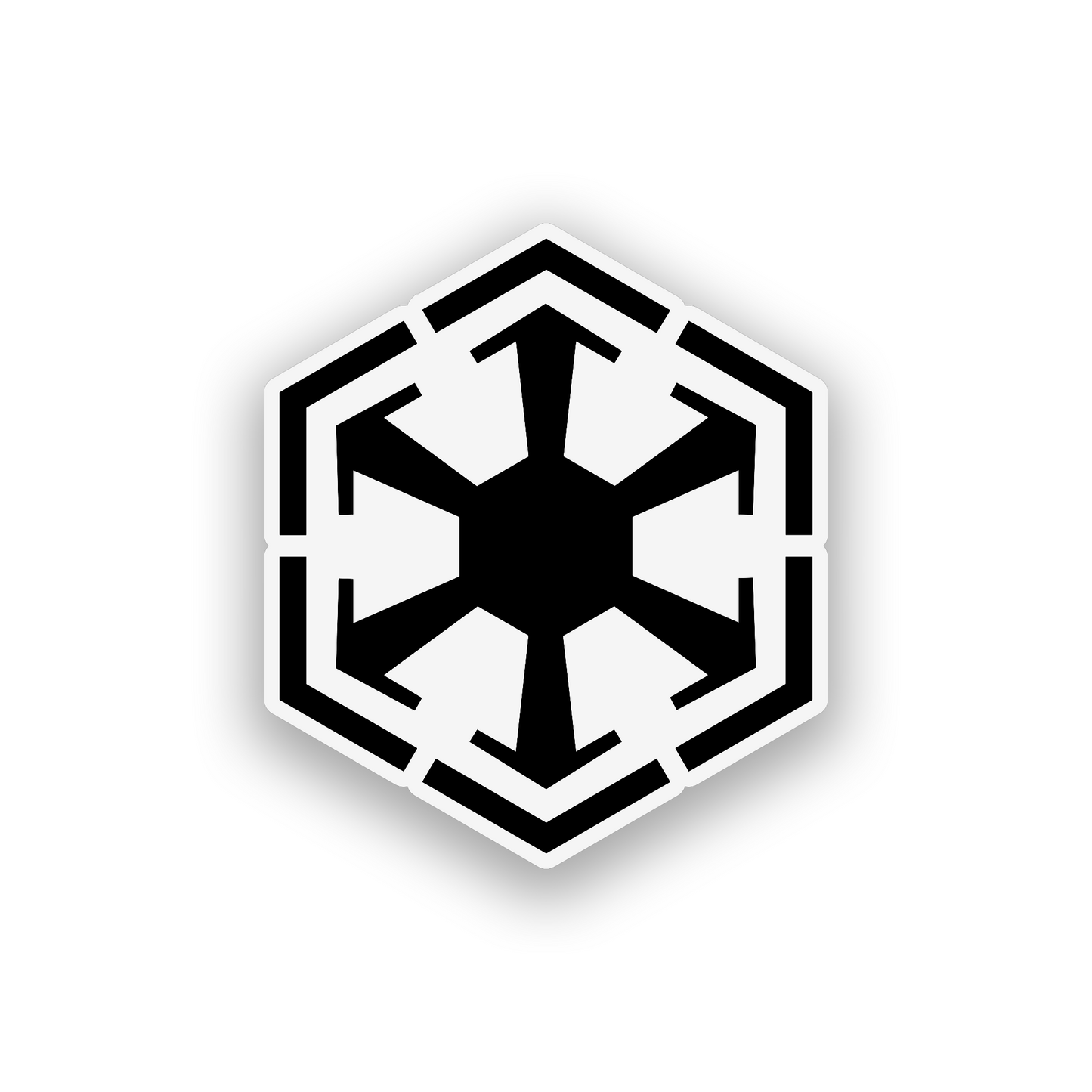 Space inspired automotive badge with clean symmetrical engraved symbol