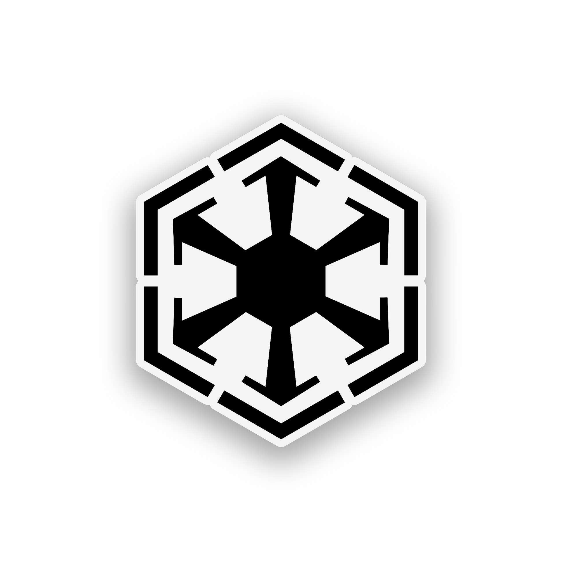 Space inspired automotive badge with clean symmetrical engraved symbol