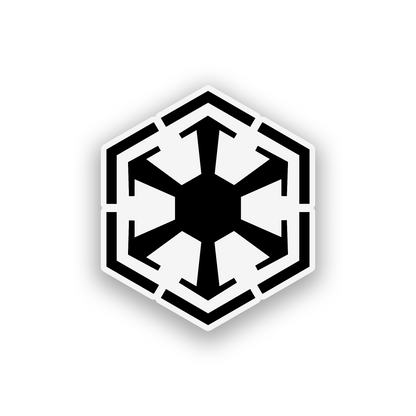 Space inspired automotive badge with clean symmetrical engraved symbol