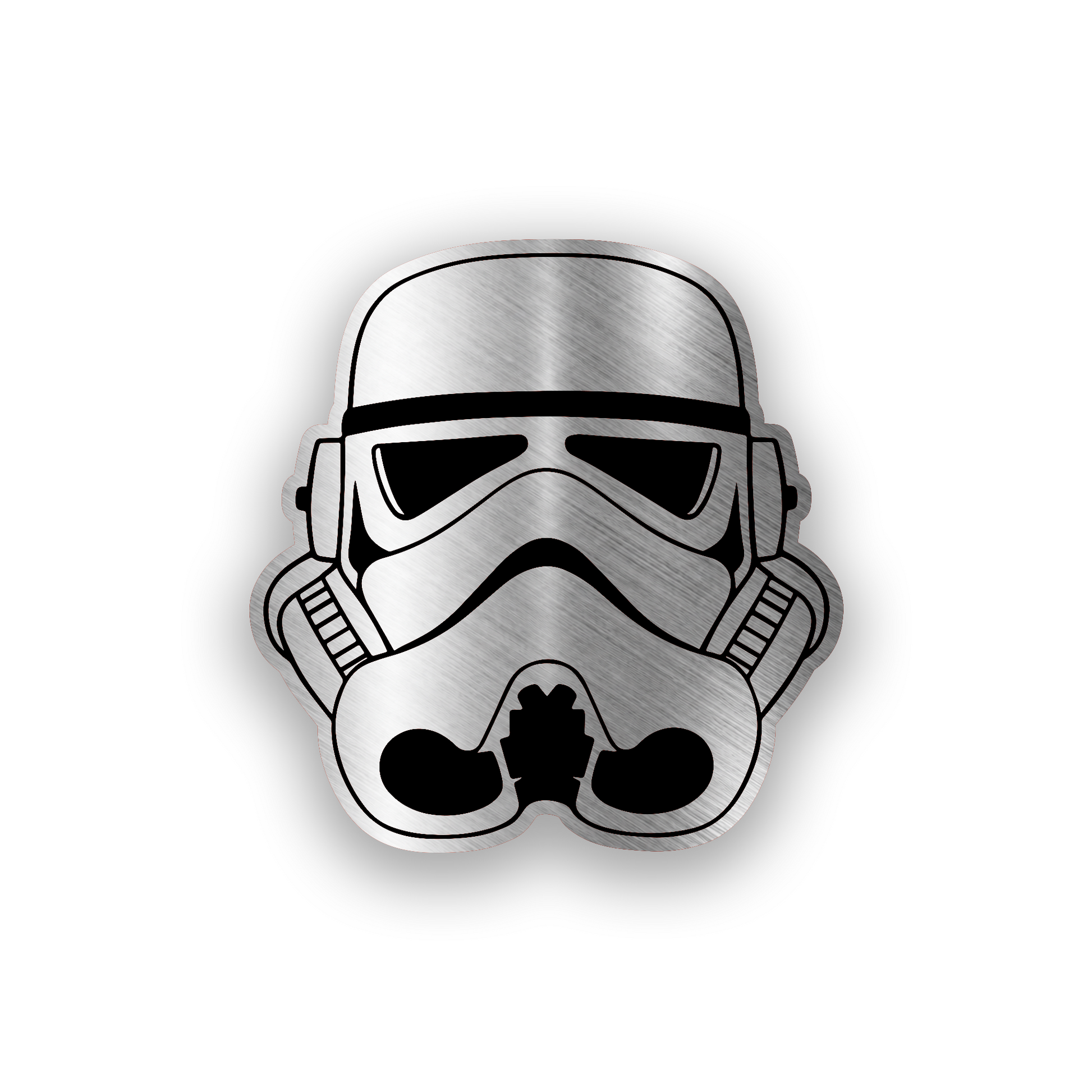 Star Wars inspired engraved car badge with bold futuristic helmet emblem design