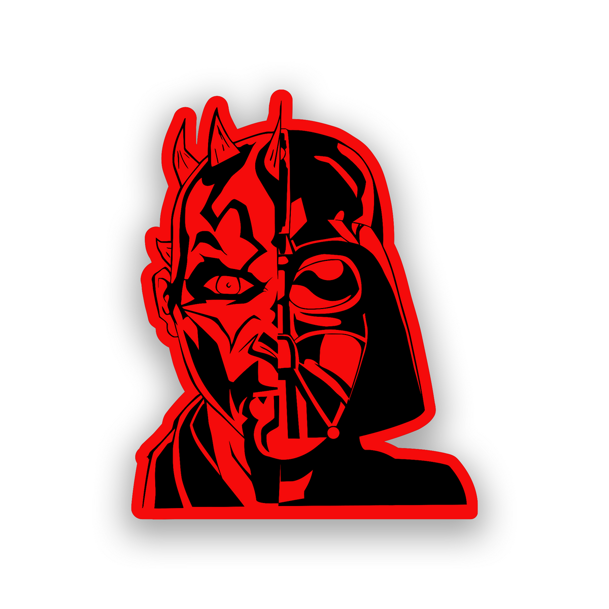 Custom Sith inspired car emblem with a bold split face engraved badge artwork