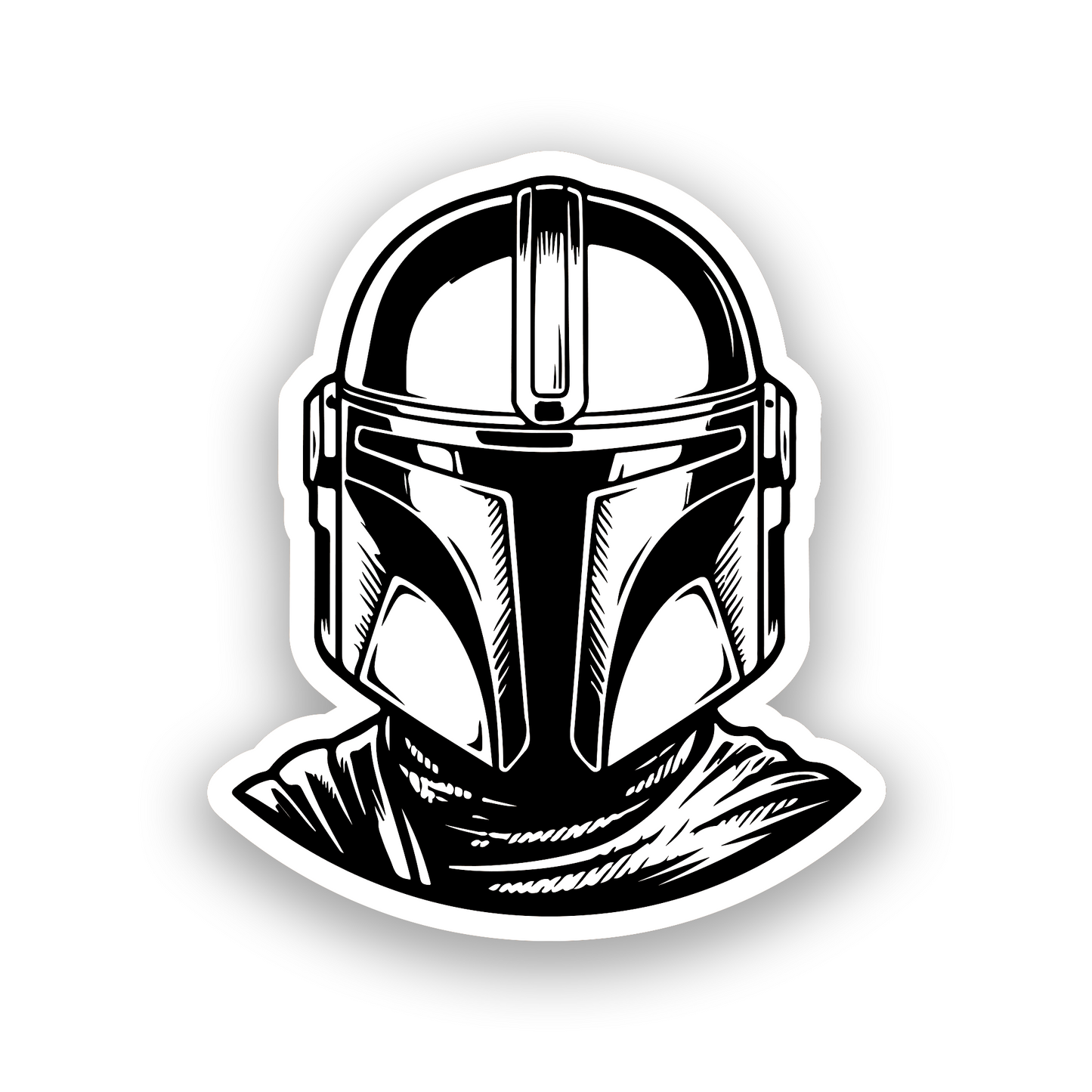 Galactic warrior car emblem with detailed Mandalorian style helmet engraving