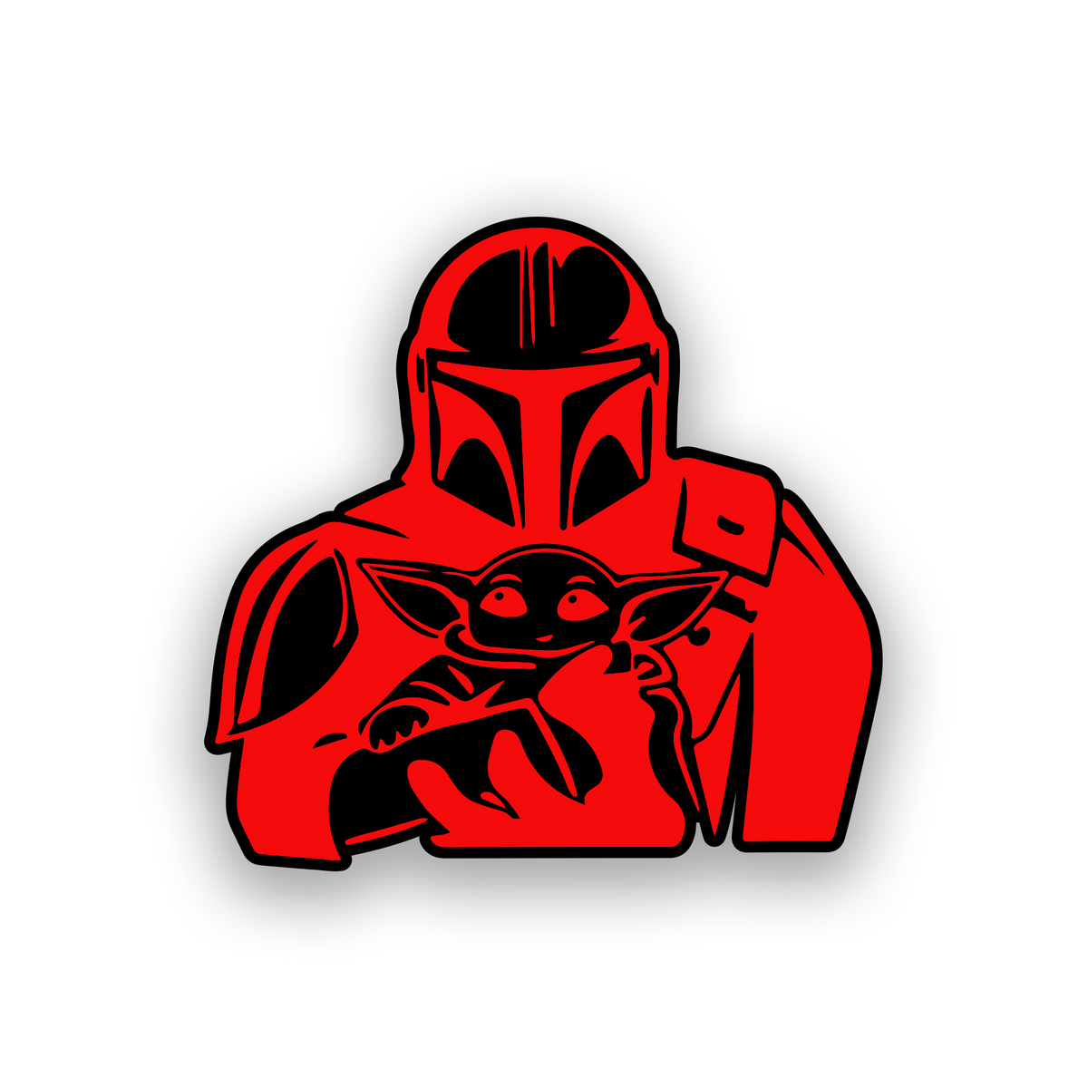 Mando and Baby Yoda inspired car emblem with detailed black and white engraving