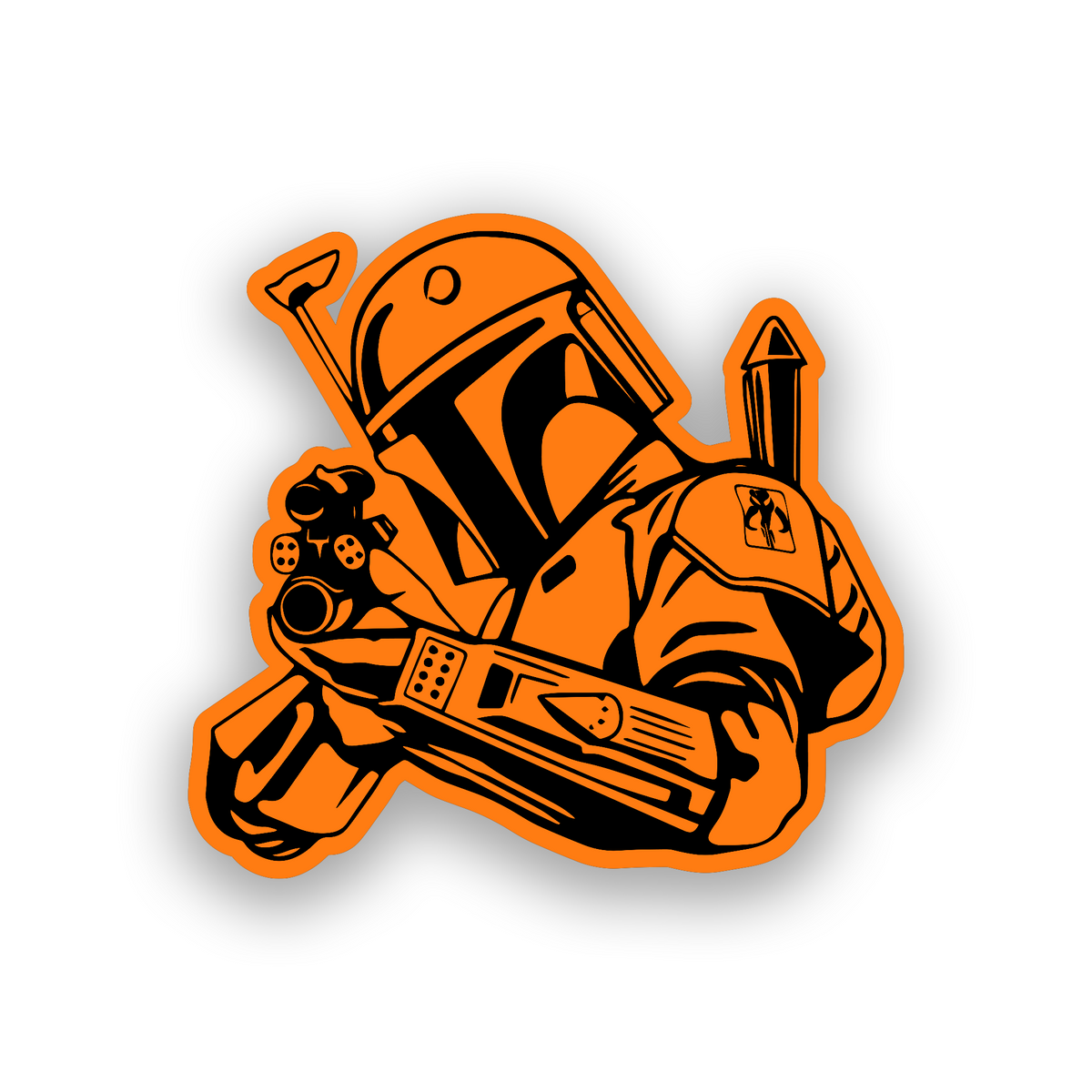 Sci fi warrior helmet car emblem with strong Mando inspired engraving