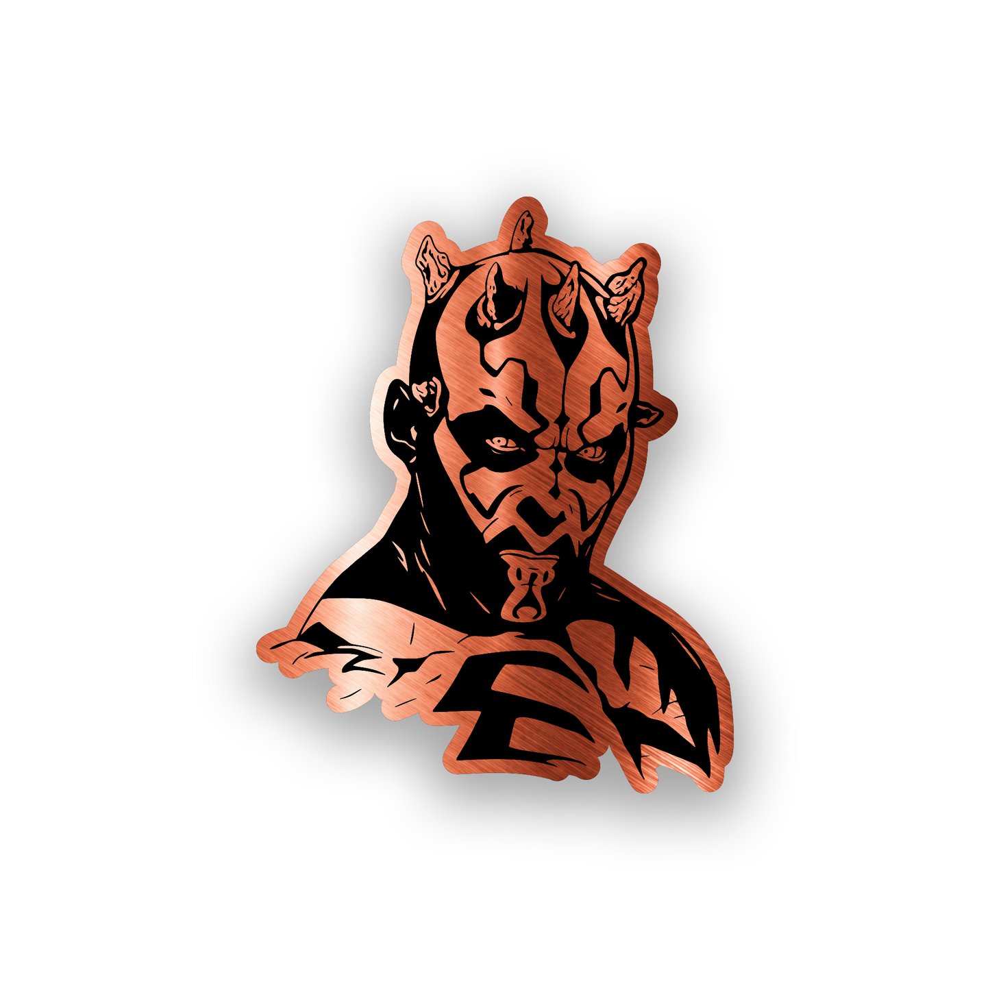 Star Wars inspired villain car badge with striking engraved face design for vehicles
