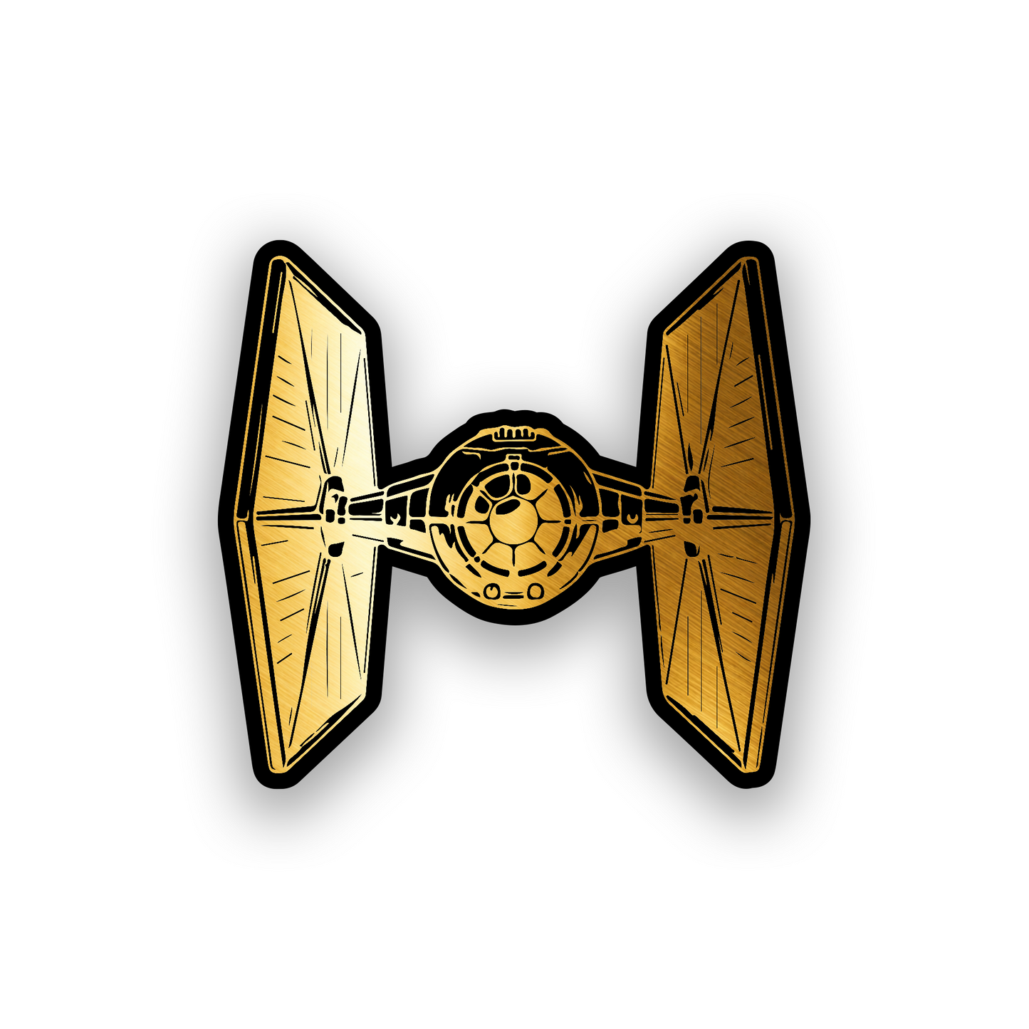Star Wars inspired car emblem featuring a TIE fighter style spacecraft artwork