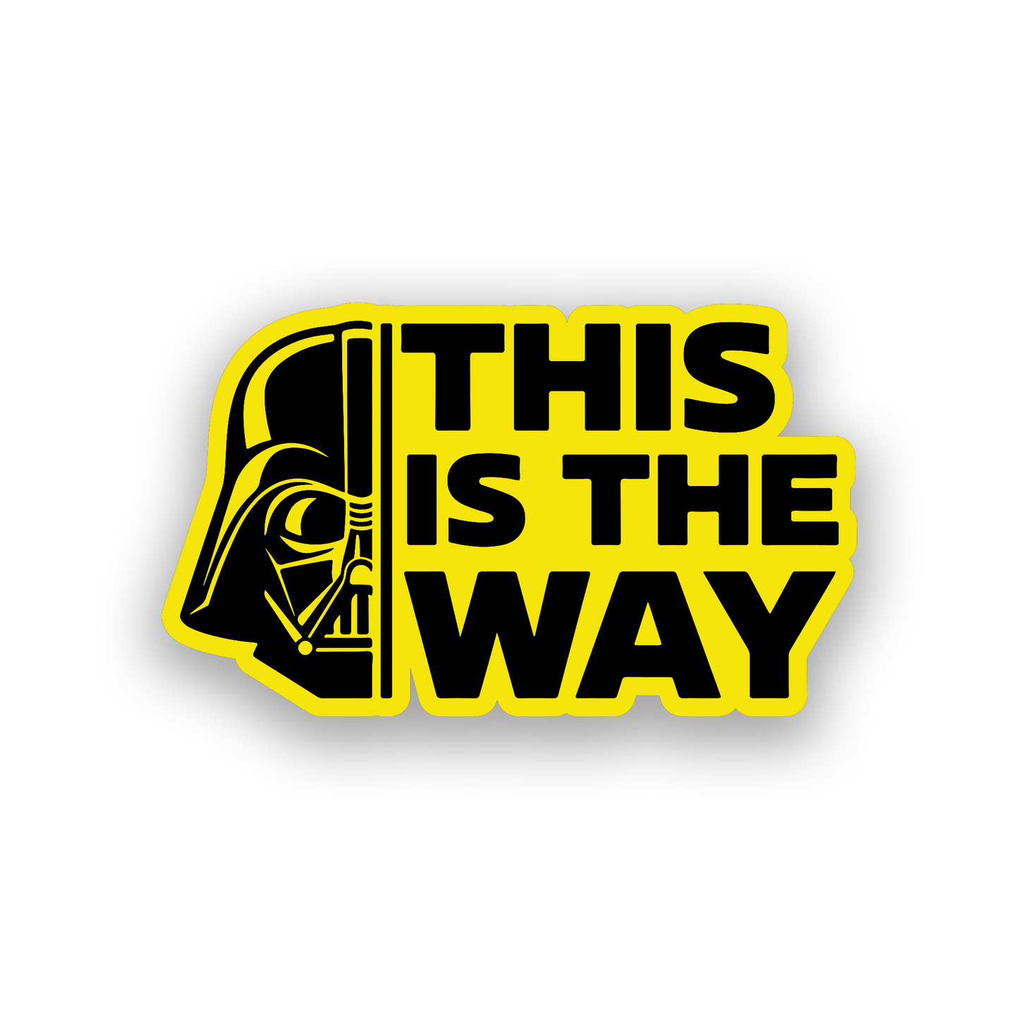 Engraved dark side vehicle badge with bold black and white Darth Vader inspired artwork