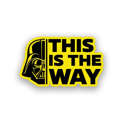 Engraved dark side vehicle badge with bold black and white Darth Vader inspired artwork