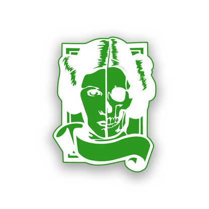 Rebel heroine inspired car badge featuring a detailed half skull engraved design