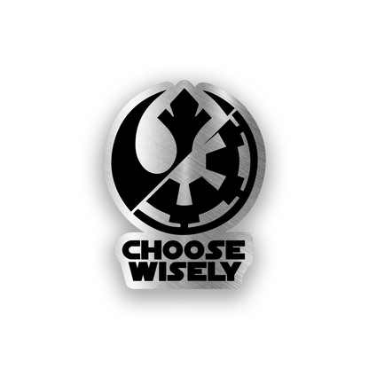 Star Wars inspired engraved car badge with bold sci fi emblem design