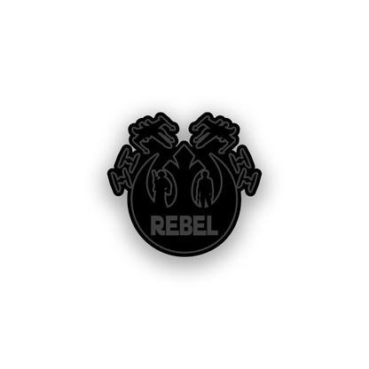 Sci fi symbol car badge emblem with bold black and white engraved design